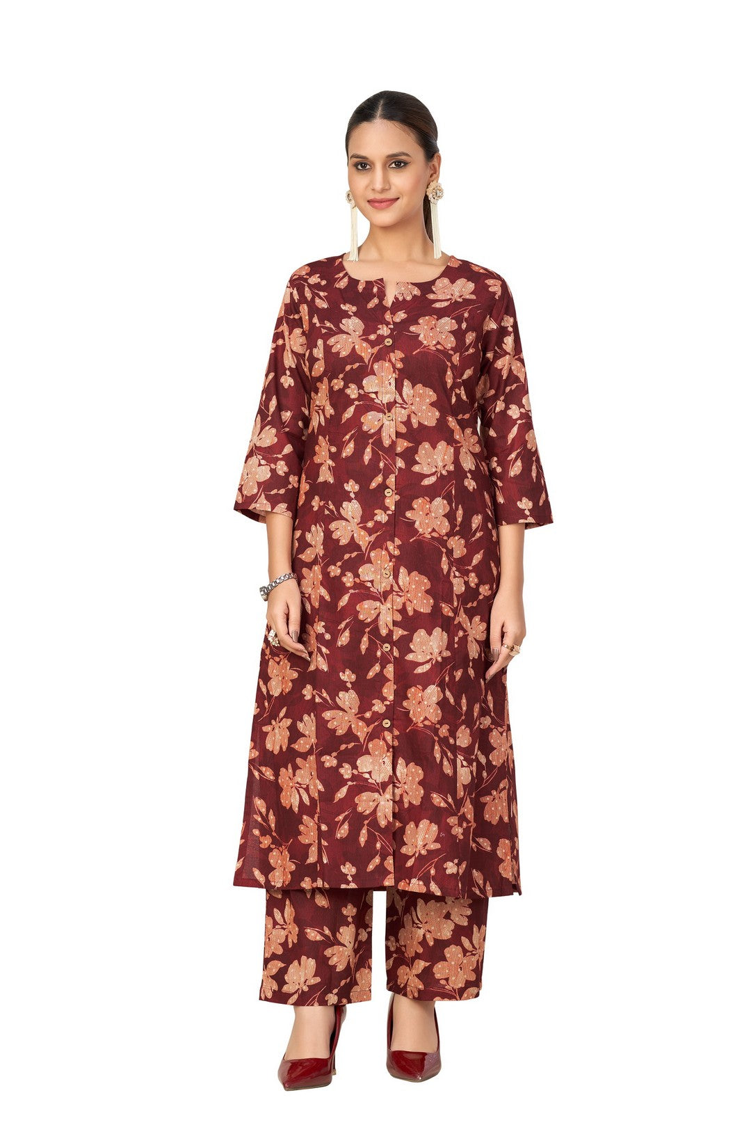 Larqi Women Pure Cotton Maroon Co Ords