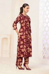 Larqi Women Pure Cotton Maroon Co Ords