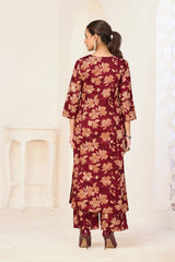 Larqi Women Pure Cotton Maroon Co Ords