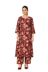 Larqi Women Pure Cotton Maroon Co Ords