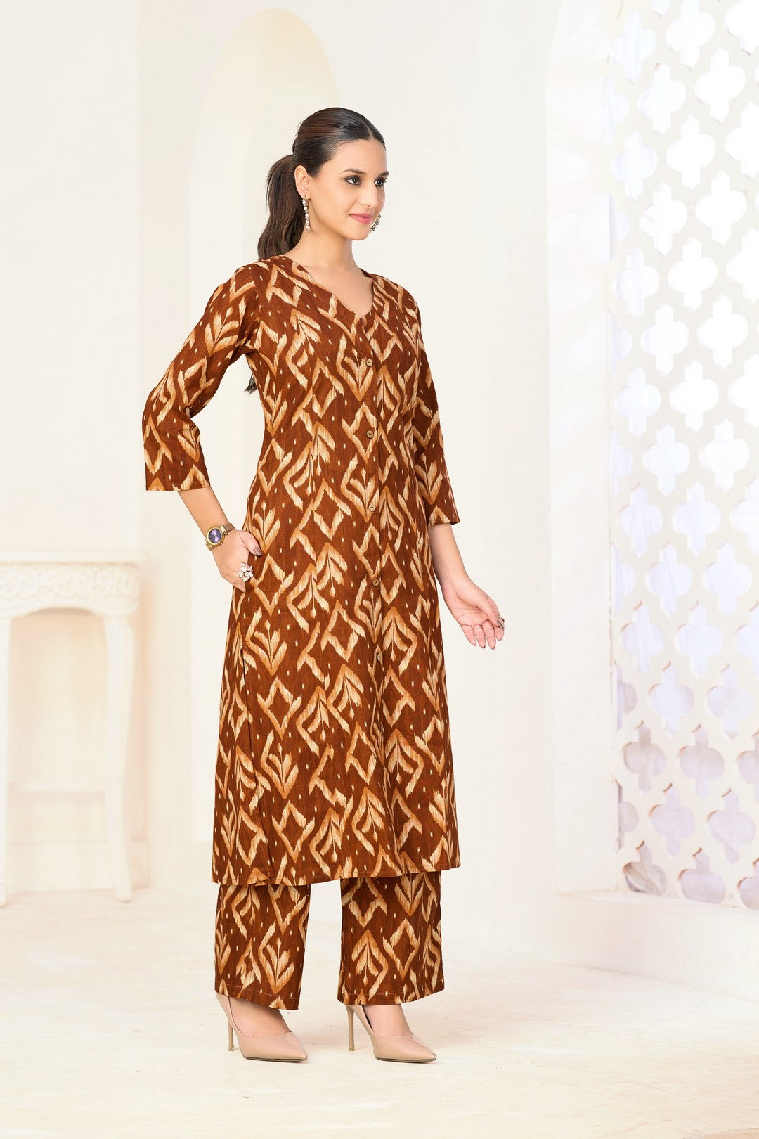 Larqi Women Pure Cotton Brown Co Ords