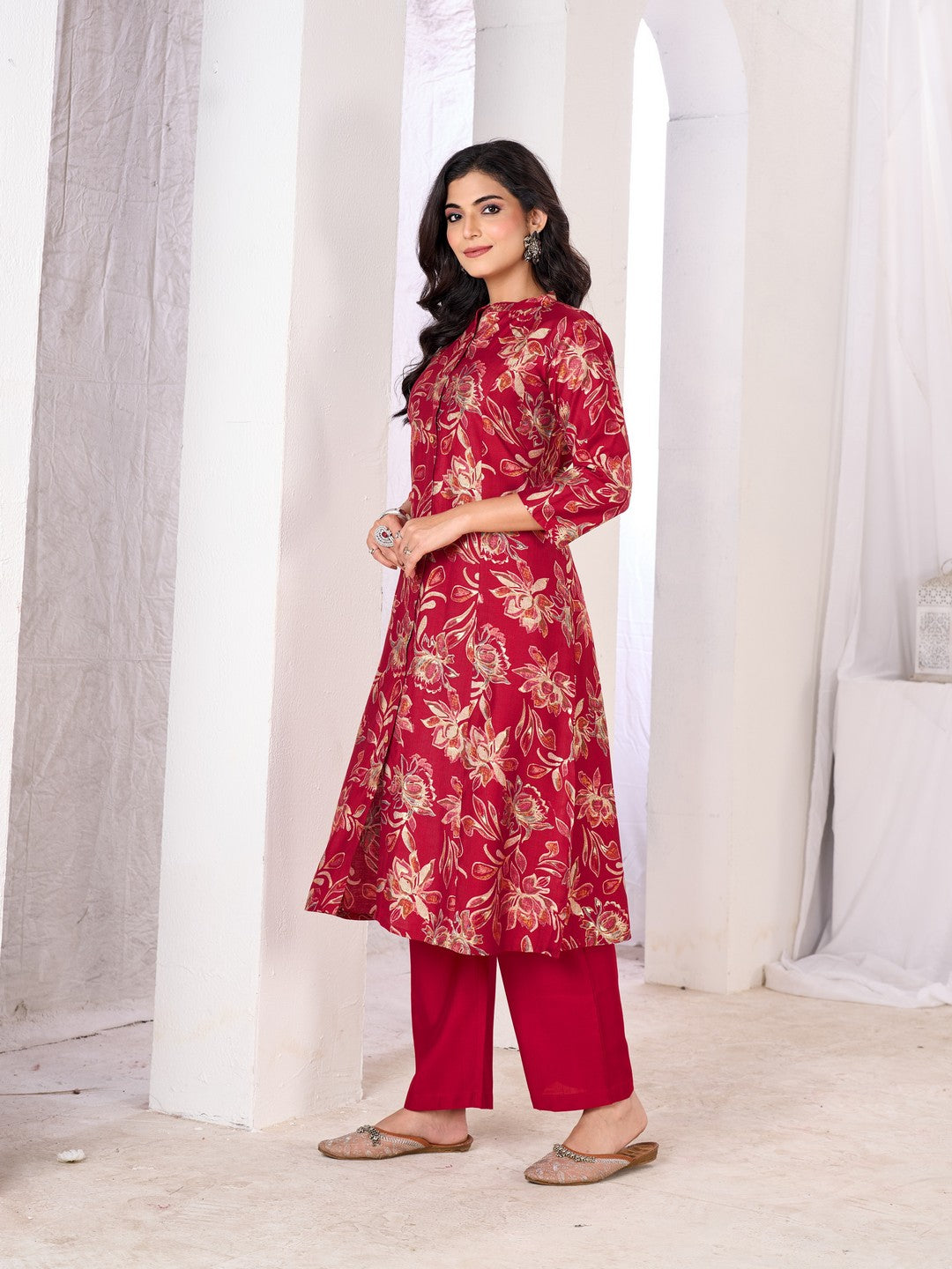 Larqi Women Silk Blend Red 3 Pcs Set