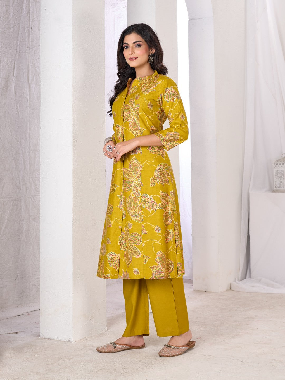 Larqi Women Silk Blend Mustard 3 Pcs Set