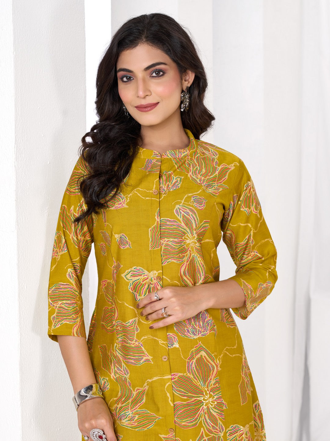 Larqi Women Silk Blend Mustard 3 Pcs Set
