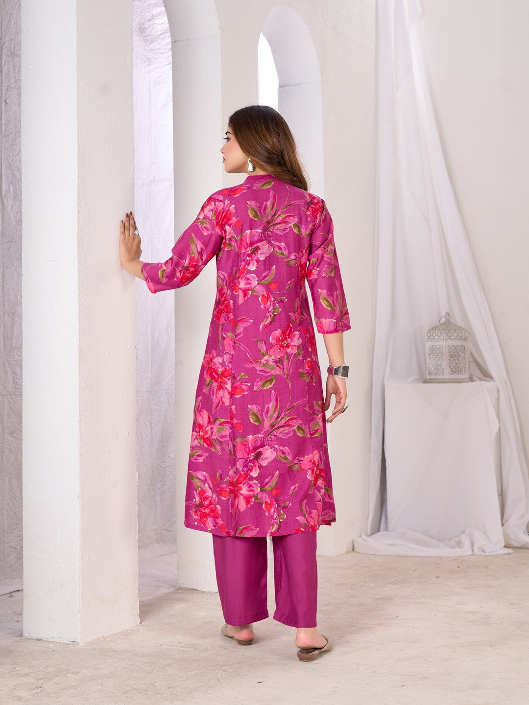 Larqi Women Silk Blend Pink 3 Pcs Set