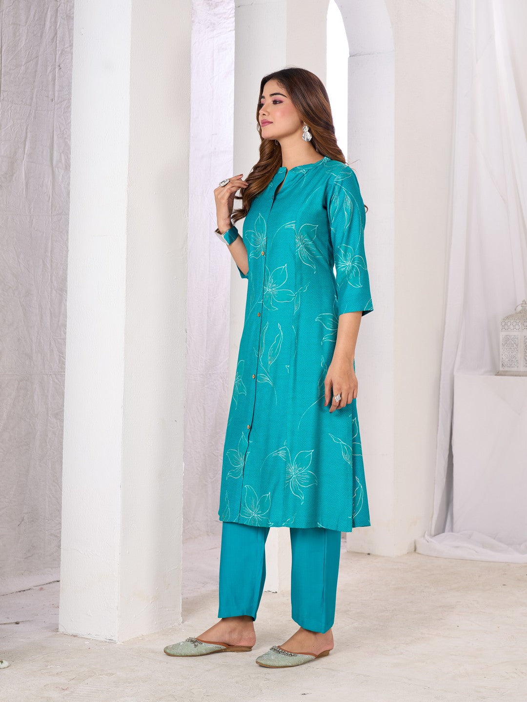 Larqi Women Silk Blend Blue 3 Pcs Set