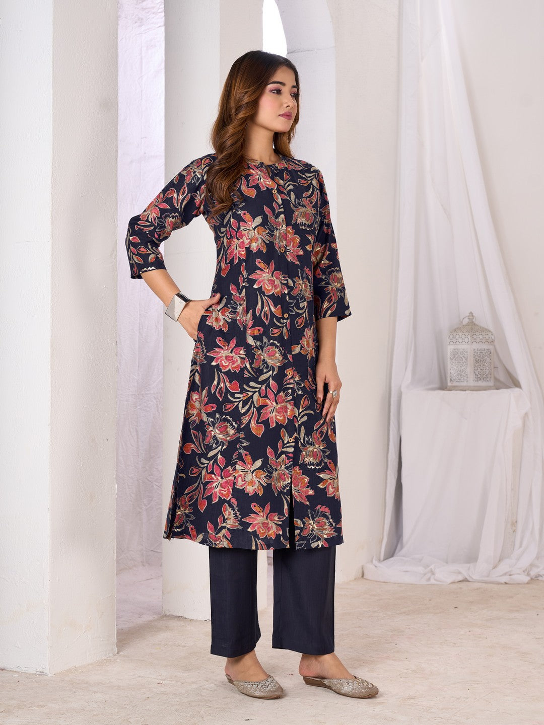 Larqi Women Silk Blend Blue 3 Pcs Set