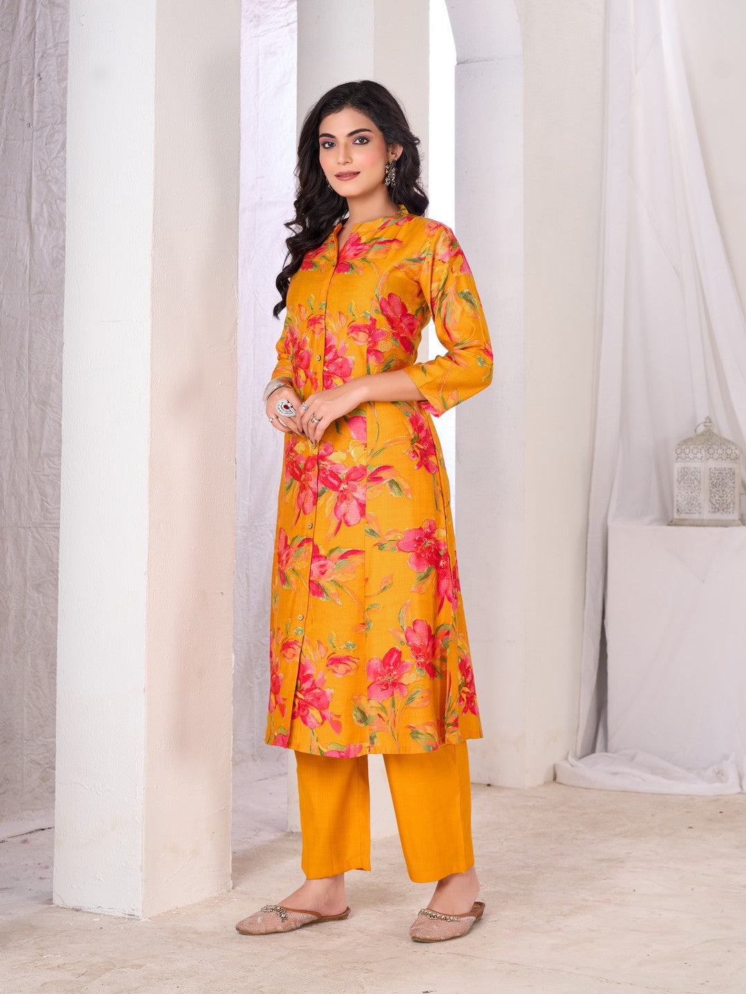 Larqi Women Silk Blend Yellow 3 Pcs Set