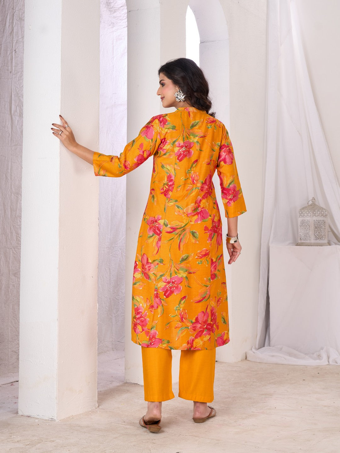 Larqi Women Silk Blend Yellow 3 Pcs Set
