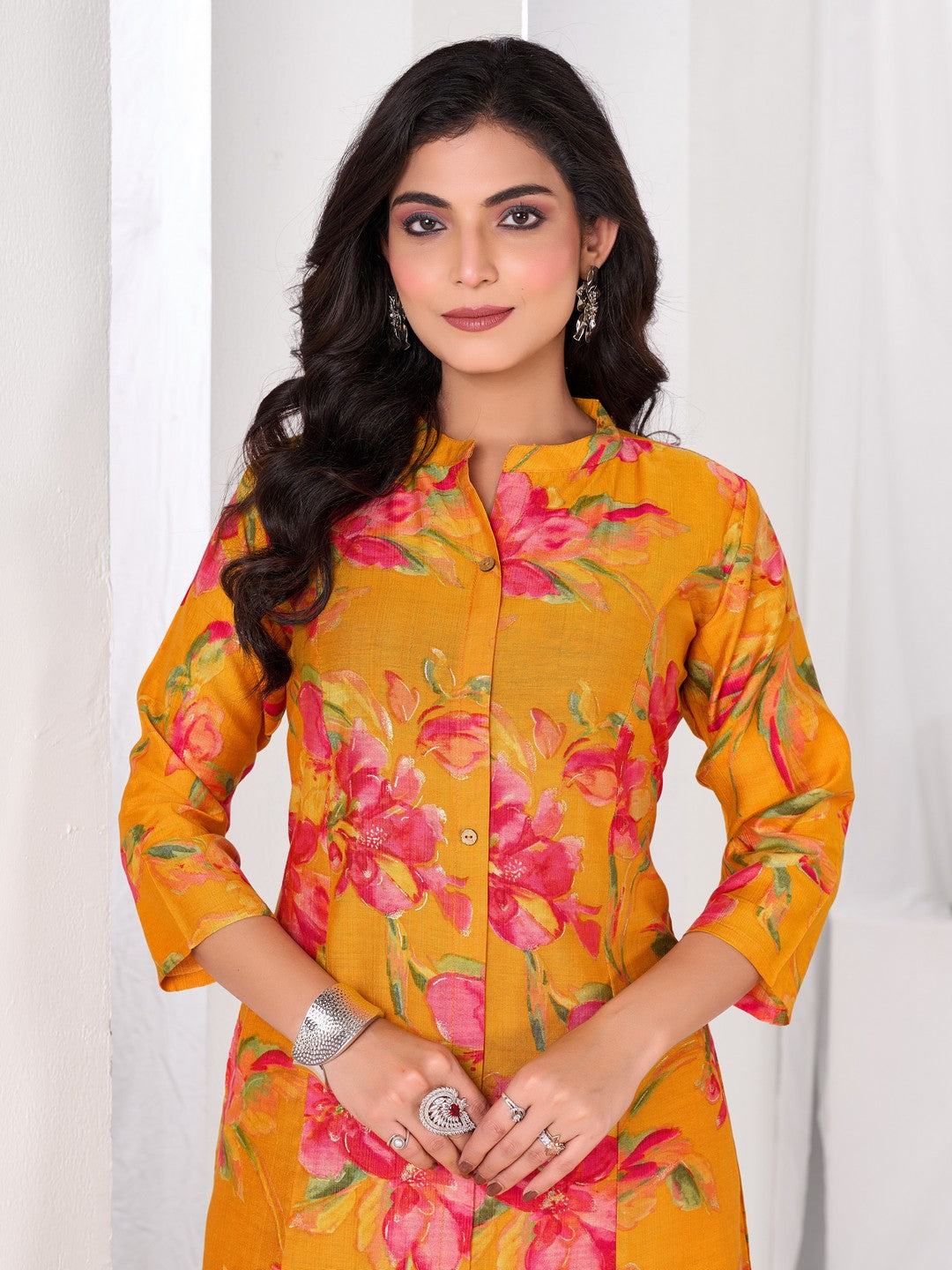 Larqi Women Silk Blend Yellow 3 Pcs Set