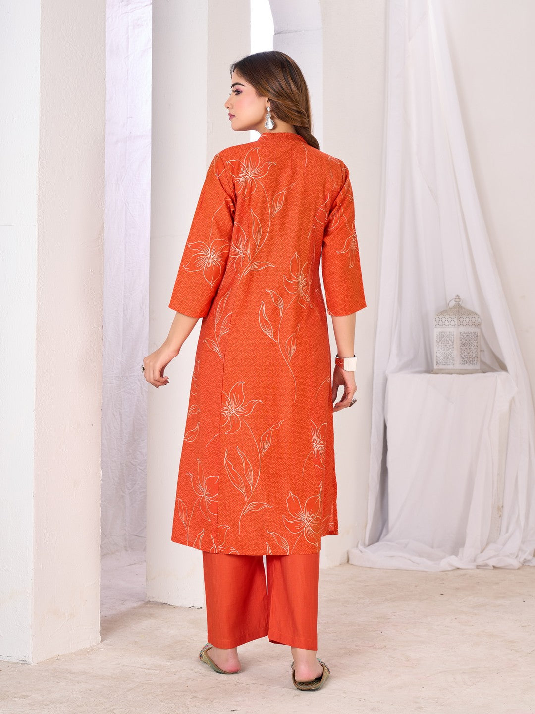Larqi Women Silk Blend Orange 3 Pcs Set