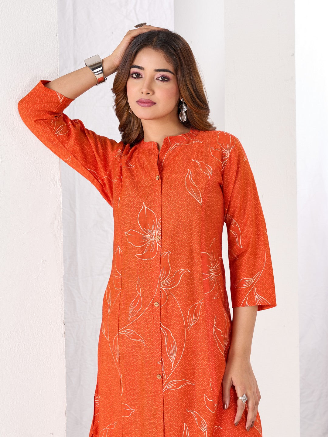 Larqi Women Silk Blend Orange 3 Pcs Set