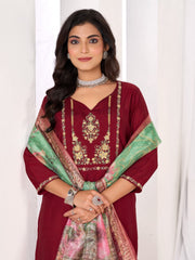 Larqi Women Chanderi Maroon 3 Pcs Set