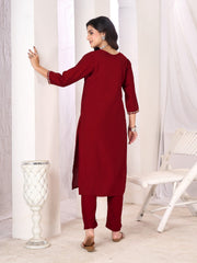 Larqi Women Chanderi Maroon 3 Pcs Set