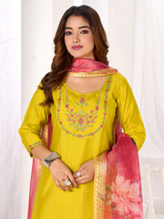 Larqi Women Chanderi Yellow 3 Pcs Set