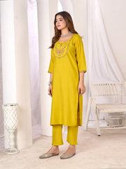 Larqi Women Chanderi Yellow 3 Pcs Set