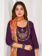 Larqi Women Chanderi Purple 3 Pcs Set