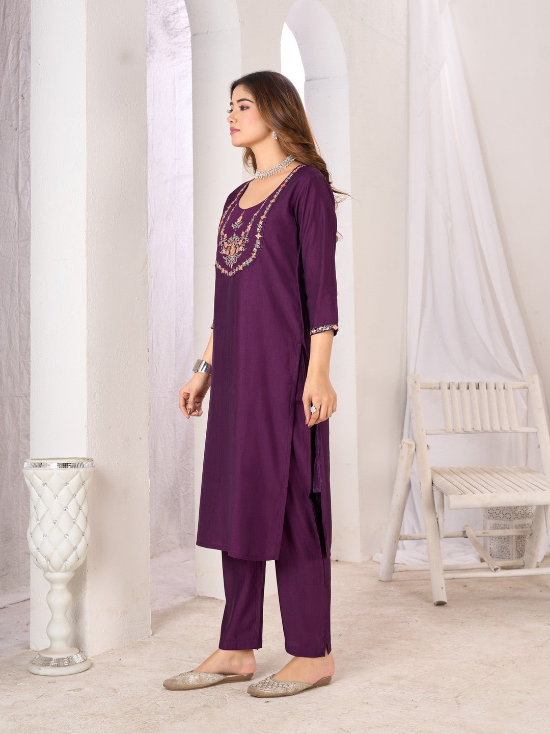 Larqi Women Chanderi Purple 3 Pcs Set