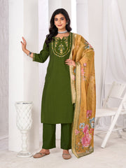 Larqi Women Chanderi Green 3 Pcs Set