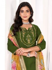 Larqi Women Chanderi Green 3 Pcs Set