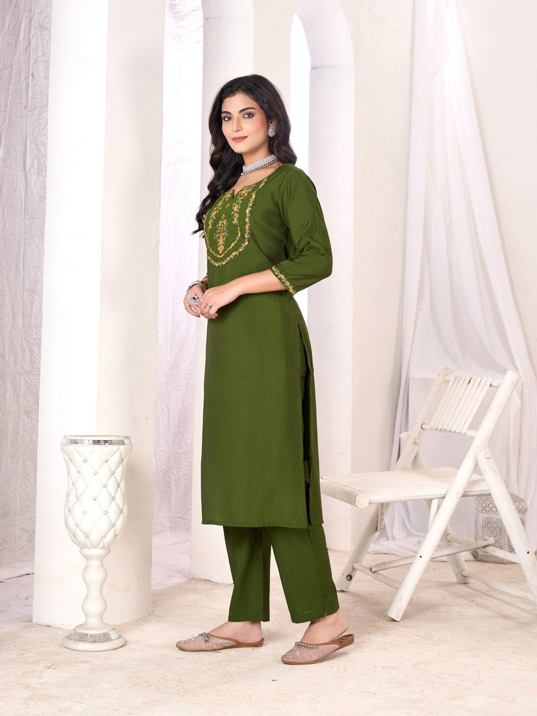 Larqi Women Chanderi Green 3 Pcs Set