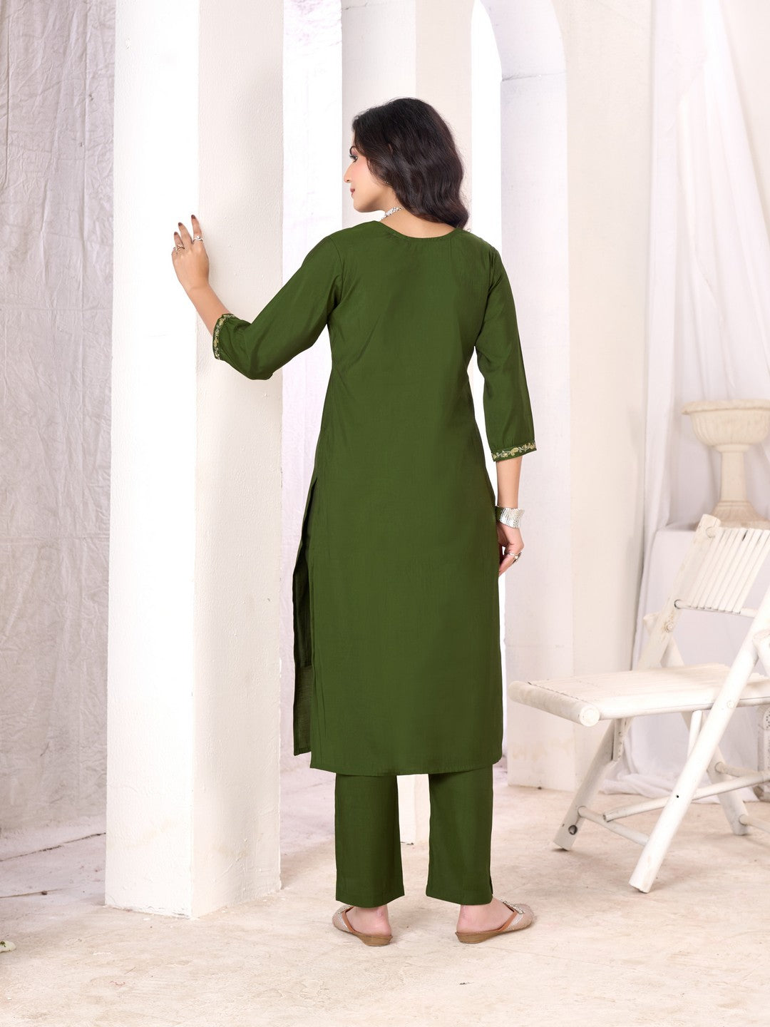 Larqi Women Chanderi Green 3 Pcs Set