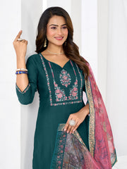 Larqi Women Chanderi Blue 3 Pcs Set