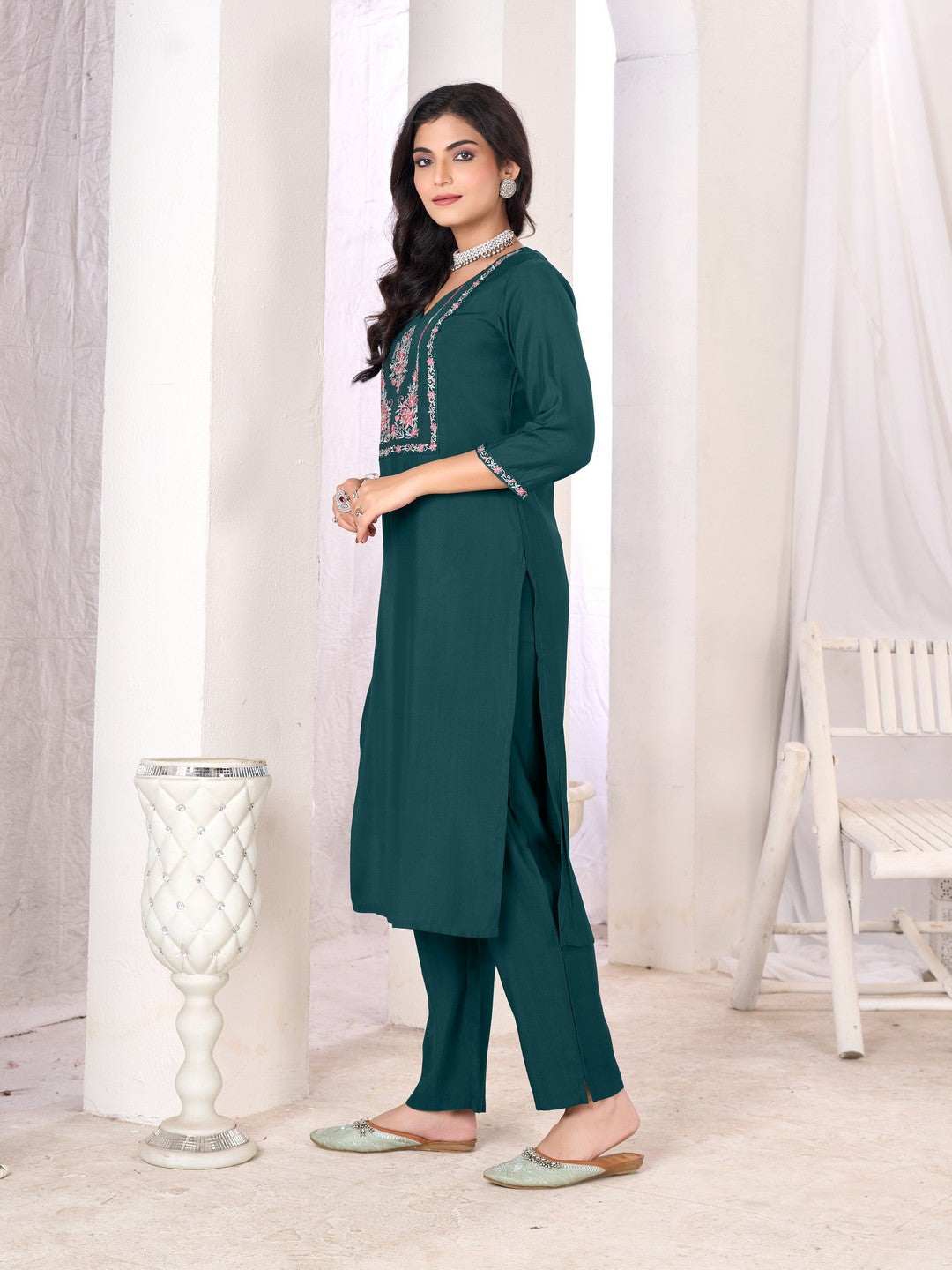 Larqi Women Chanderi Blue 3 Pcs Set