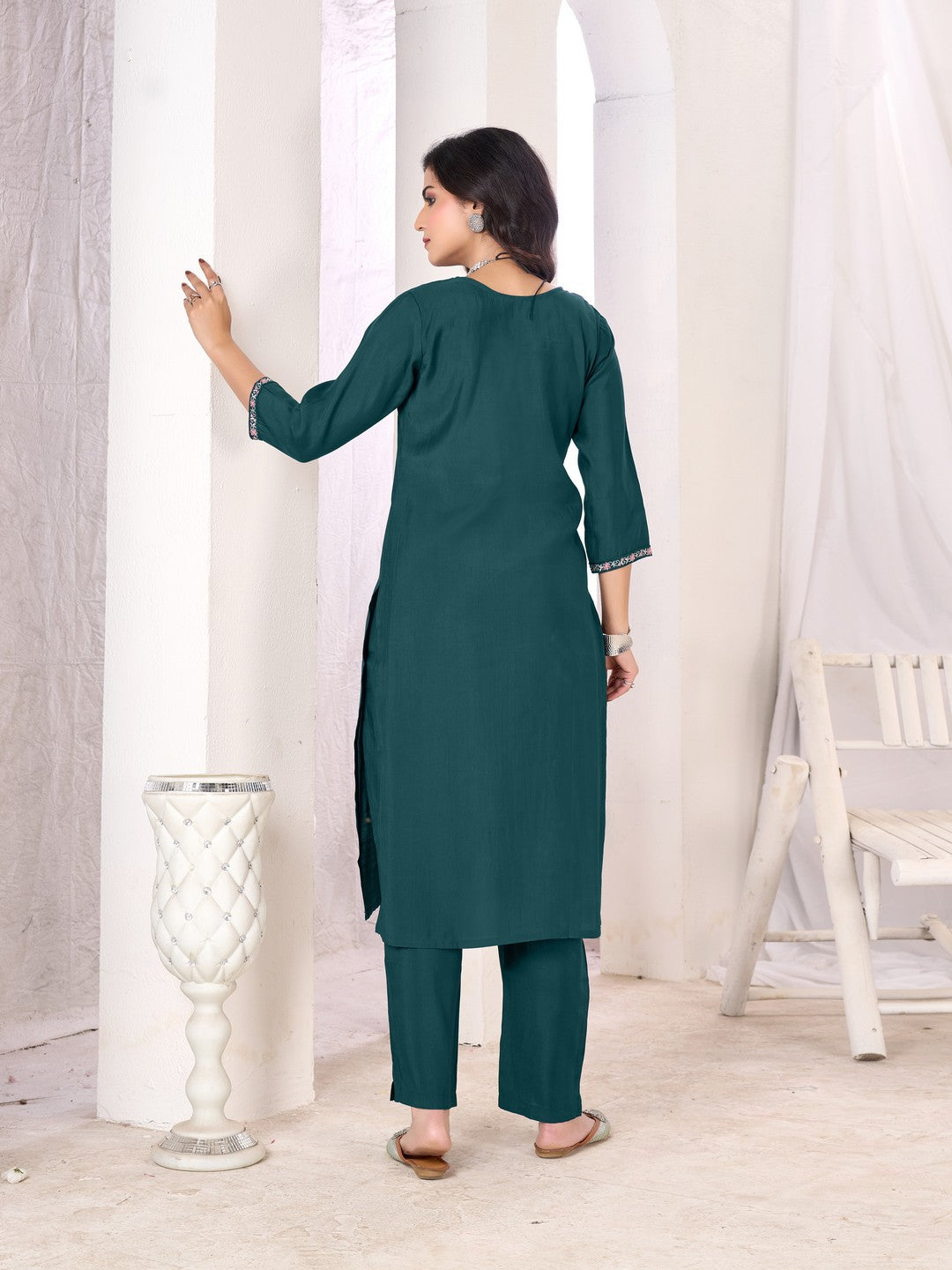 Larqi Women Chanderi Blue 3 Pcs Set