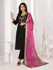 Larqi Women Chanderi Black 3 Pcs Set