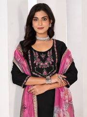 Larqi Women Chanderi Black 3 Pcs Set