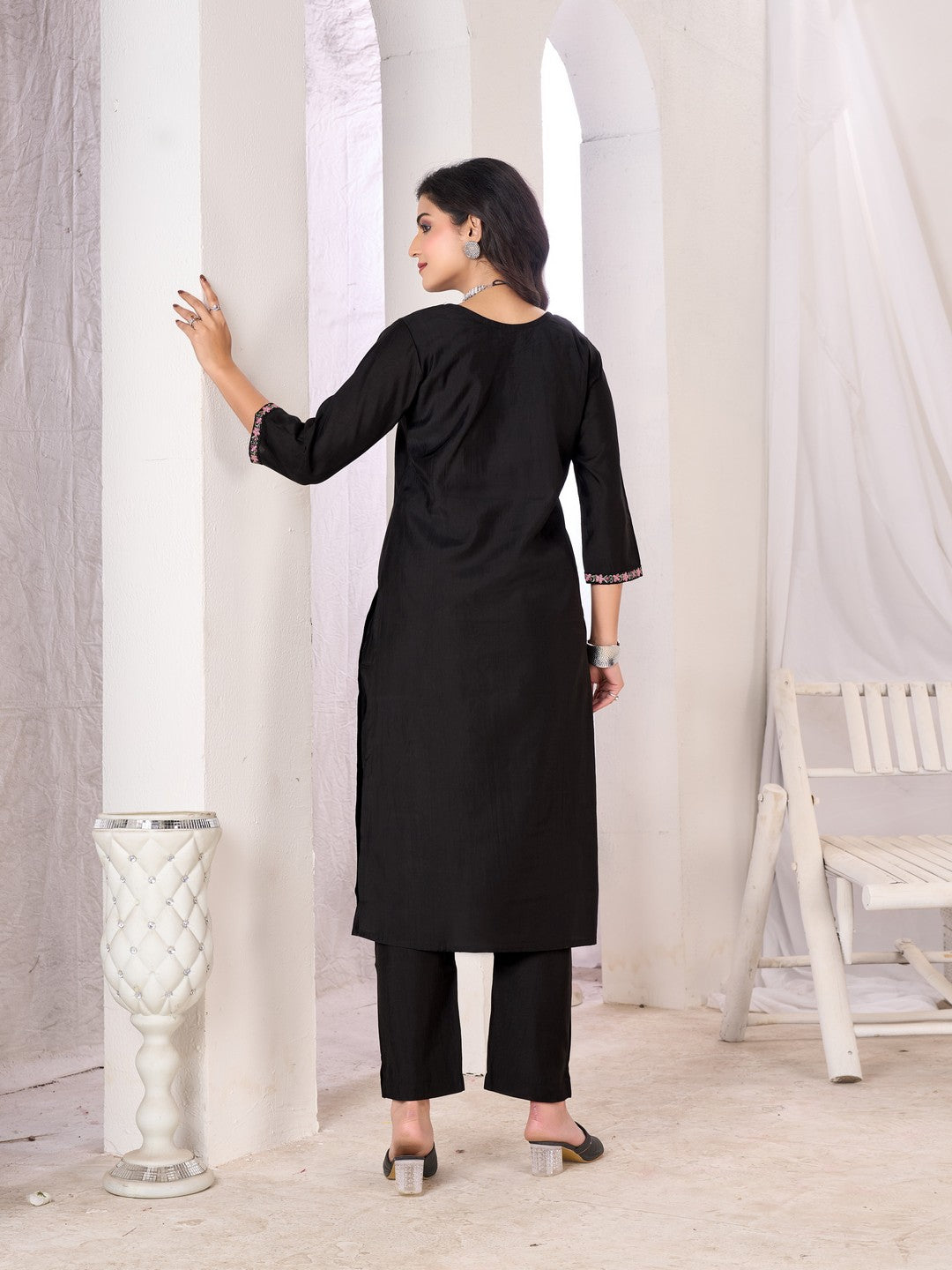 Larqi Women Chanderi Black 3 Pcs Set