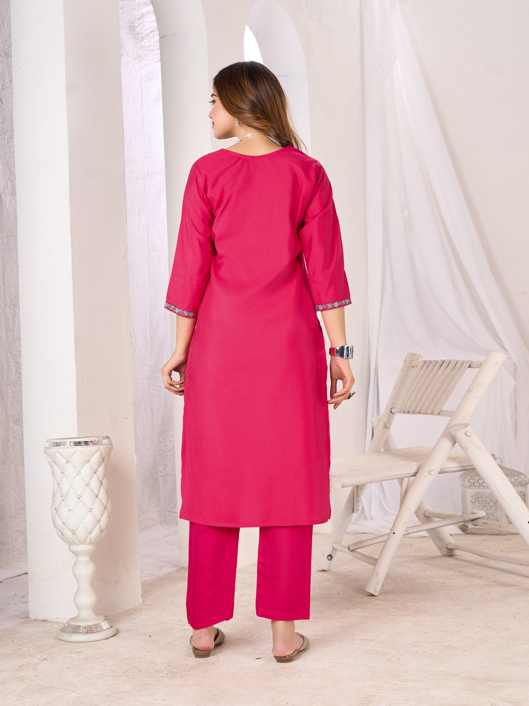 Larqi Women Chanderi Pink 3 Pcs Set