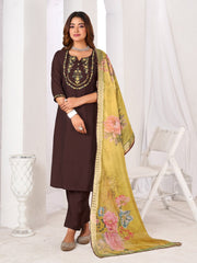 Larqi Women Chanderi Maroon 3 Pcs Set