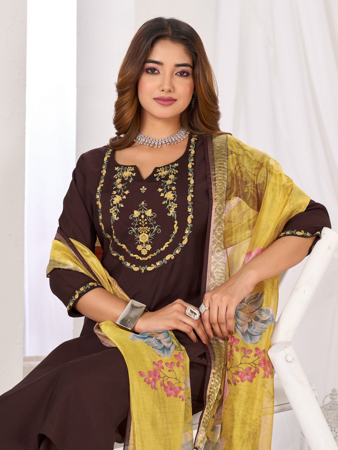 Larqi Women Chanderi Maroon 3 Pcs Set