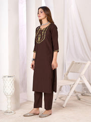 Larqi Women Chanderi Maroon 3 Pcs Set