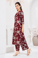 Larqi Women Pure Cotton Maroon Co Ords
