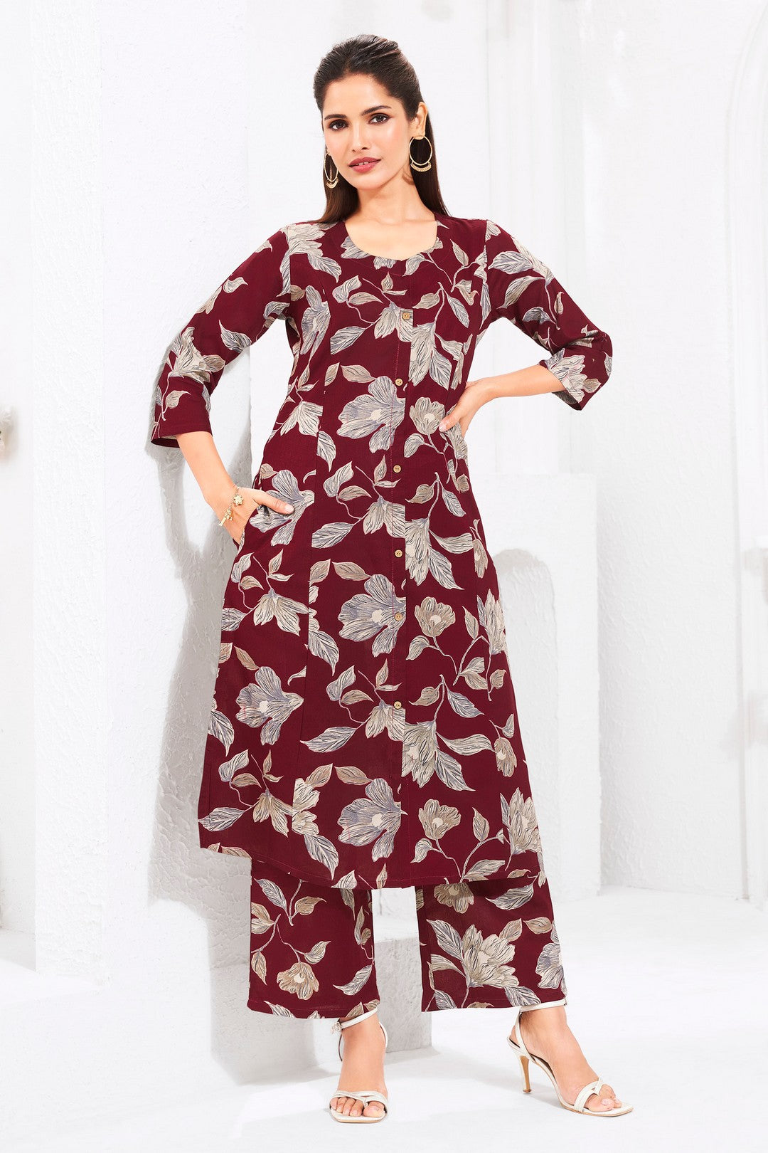 Larqi Women Pure Cotton Maroon Co Ords