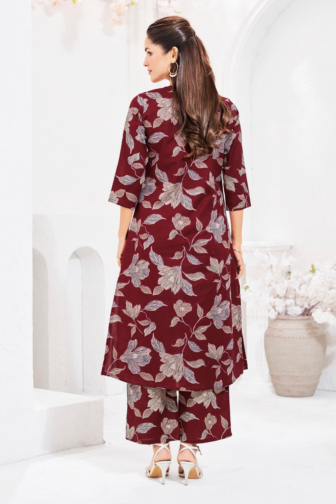 Larqi Women Pure Cotton Maroon Co Ords