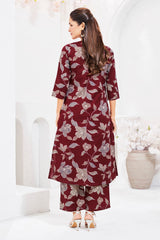 Larqi Women Pure Cotton Maroon Co Ords