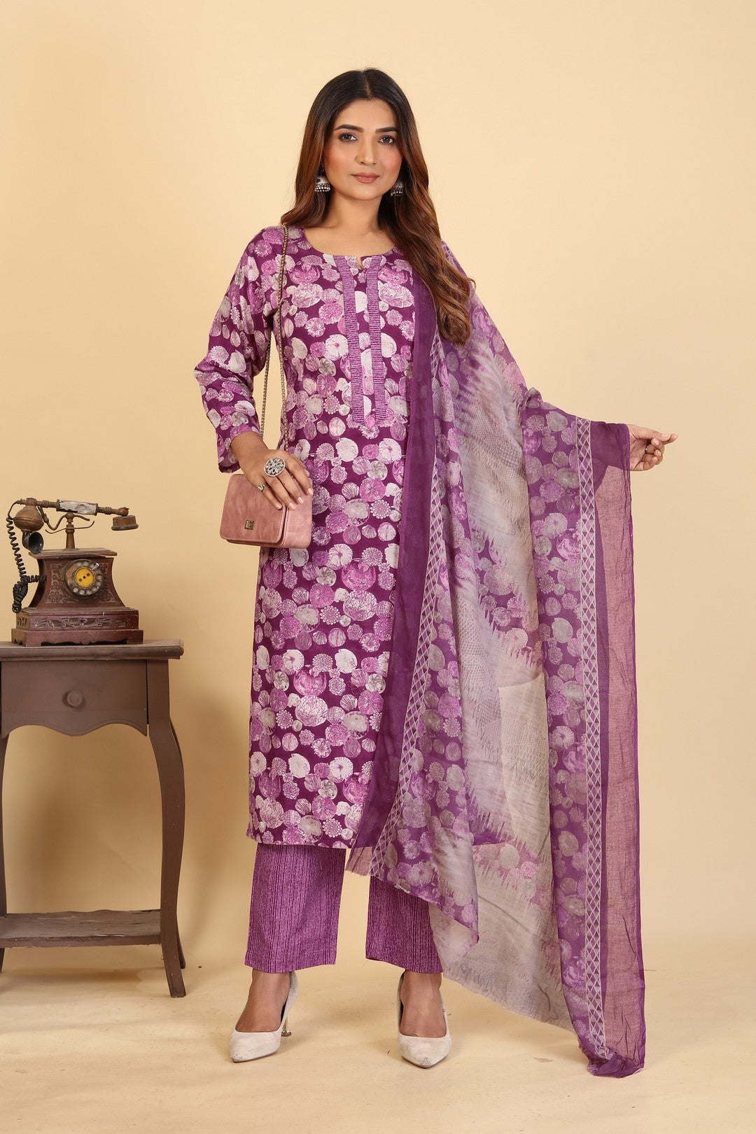 Larqi Women Pure Cotton Purple 3 Pcs Set