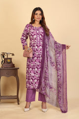 Larqi Women Pure Cotton Purple 3 Pcs Set