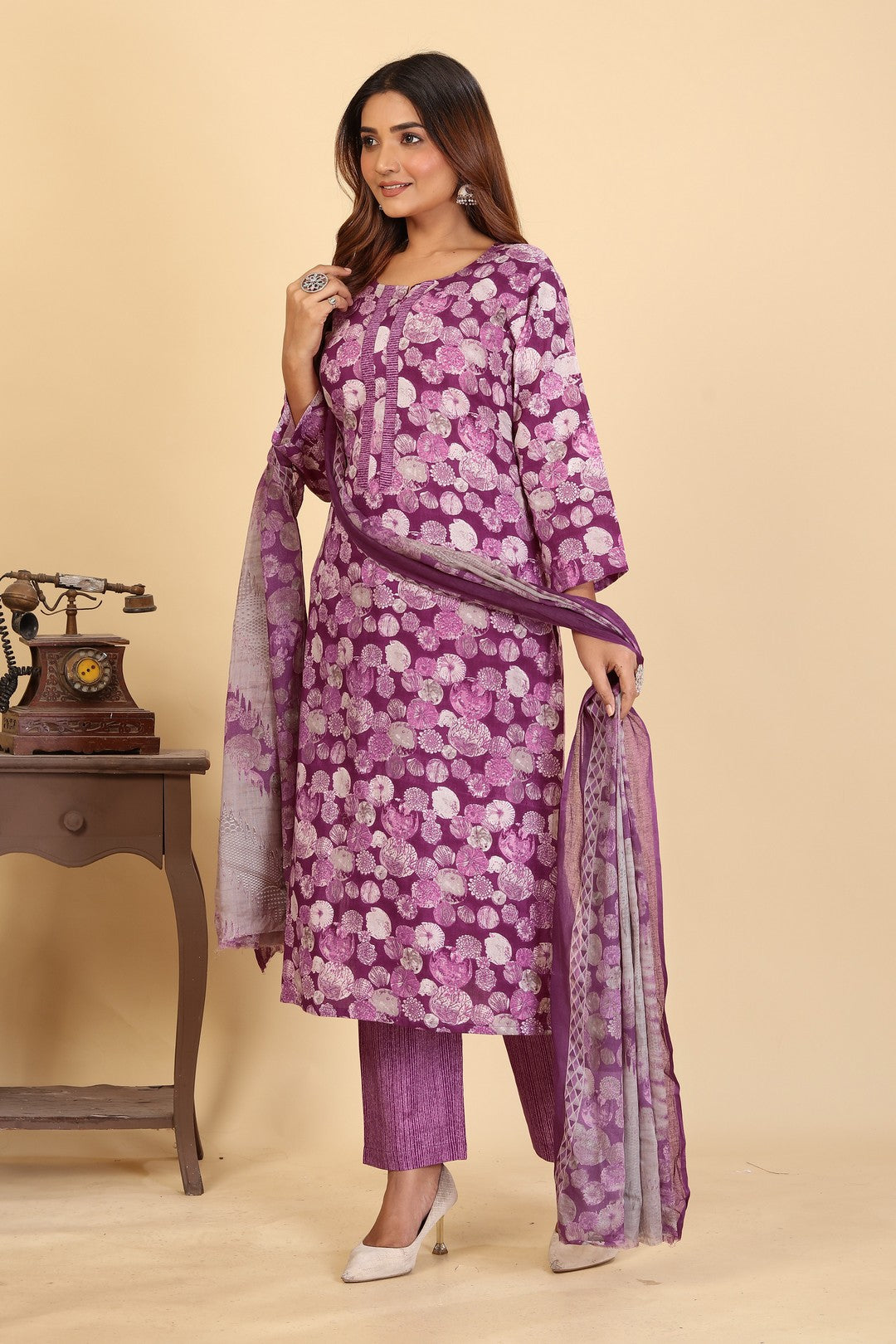 Larqi Women Pure Cotton Purple 3 Pcs Set