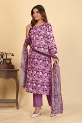 Larqi Women Pure Cotton Purple 3 Pcs Set