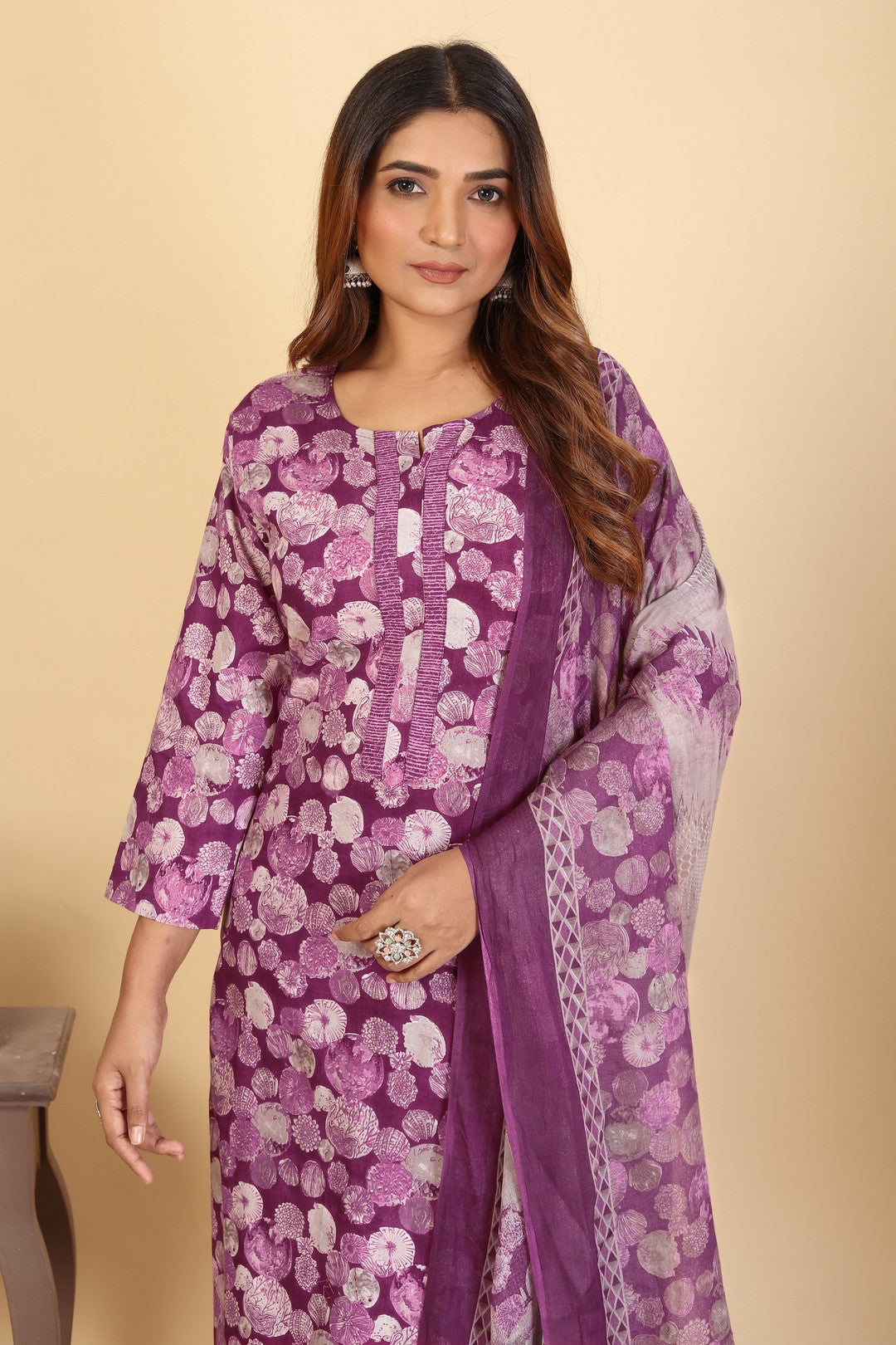 Larqi Women Pure Cotton Purple 3 Pcs Set