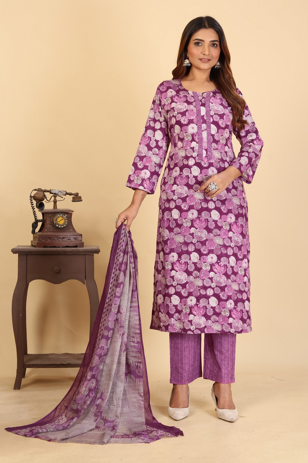Larqi Women Pure Cotton Purple 3 Pcs Set