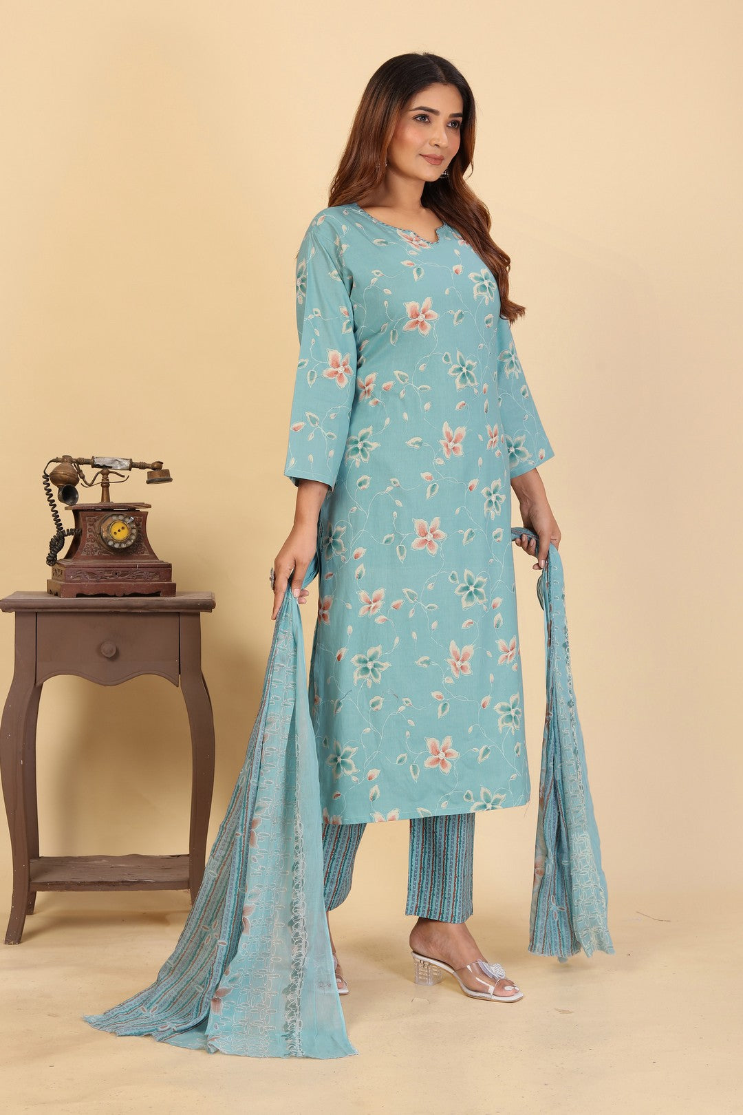 Larqi Women Pure Cotton Blue 3 Pcs Set