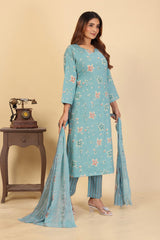 Larqi Women Pure Cotton Blue 3 Pcs Set