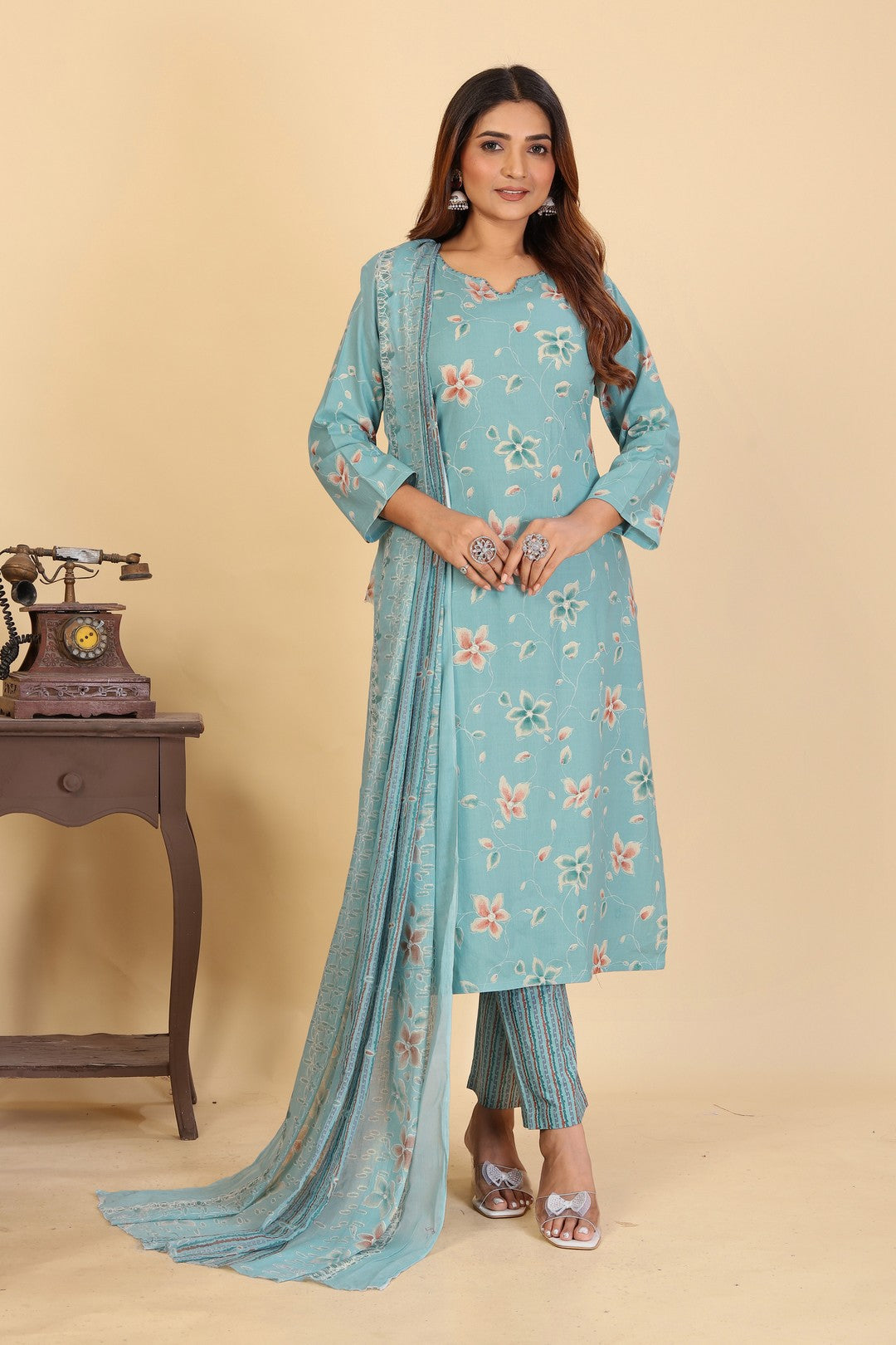 Larqi Women Pure Cotton Blue 3 Pcs Set