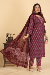 Larqi Women Pure Cotton Maroon 3 Pcs Set
